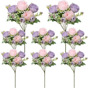 8 Pack Pink, Purple Peonies Artificial Flowers, Fake Silk Hydrangea Bouquet for Bridal Wedding Home Table Decor Reusable Dining Opening Ceremony Birthday Arrangement Faux Floral