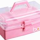 12'' Three-Layer Clear Plastic Storage Box with Handle, Craft Tool Box, 3 Layer Pink Tackle Box for Women, Organizer Box for Sewing Art and Cosmetic (Pink) (1PCS)