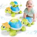Baby Toys 6-12 Months - Turtle Crawling & Musical Tummy Time Toy Set with Light & Sound, Moving Baby Activity for Crawling and Tummy Time, Interactive Gift for Babies