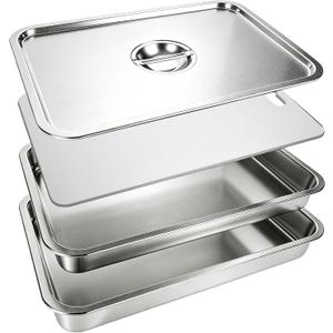 20" Stainless Steel Grill Carry System, 4-Piece Deep & Shallow Trays with Lid and Cutting Board, for BBQ Meat Marinating, Carrying & Serving