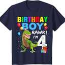 Kids 4 Year Old Shirt 4th Birthday Boy T Rex Dinosaur Shirt TShirt XS