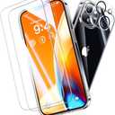 Pack of 2 Opxyl Diamond Clear for iPhone 14 Case with 2X Screen Protector + 2X Camera Lens Protector, [Not Yellowing][Military-Grade Protection] Slim Thin Shockproof Phone Case for iPhone 14, Clear