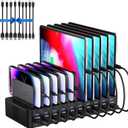 270W Charging Station For Multiple Devices, 20-Port USB Fast Charging Station With Adjustable Dividers & 10 Cables, Multi Device Organizer Charging Dock for iPhone, iPad, Tablets & More (Black)