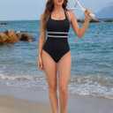 BMJL Tummy Control Bathing Suit for Women Halter One Piece Swimsuit Ribbed Slimming Swim Suits 2026 (L)