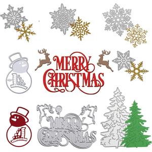 7 Pieces Merry Christmas Die Cuts, Christmas Tree Metal Cutting Dies Snowflake Deer Snowman Cut Stencils for Card Making DIY Scrapbooking Paper Dies for Album Decorative Embossing