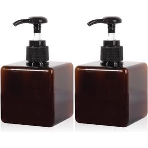 Pump Bottle, Refillable Plastic Empty Lotion Soap Dispenser Liquid Container for Bathroom Shampoo and Body Wash, 8.5oz/250ml, Amber, 2 Pack