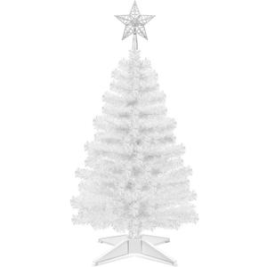 3 Ft White Artificial Christmas Tree for Tabletop, Foldable Xmas Tree with 4-Leg Stable Base & Silver Star Topper for Indoor Outdoor Home Office Party Christmas Decorations