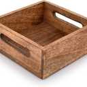 Wooden Napkin Holder with Handles, Square Storage Box, 7.5 x 7.5 x 2.75 inches, Brown