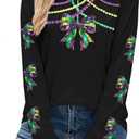 MAXIMGR Mardi Gras Sweatshirt Women Sequin Fat Tuesday Sweater Masks Graphic Shirt Carnival Crewneck Long Sleeve Tops (Black, XL)