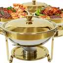 6QT Gold Chafing Dishes for Buffet, 304 Stainless Steel Food Pan with Lid, Round Chafing Dish Buffet Set of 4 Pack Food Warmer, Food Warmers for Parties Buffet Catering Events Dinners