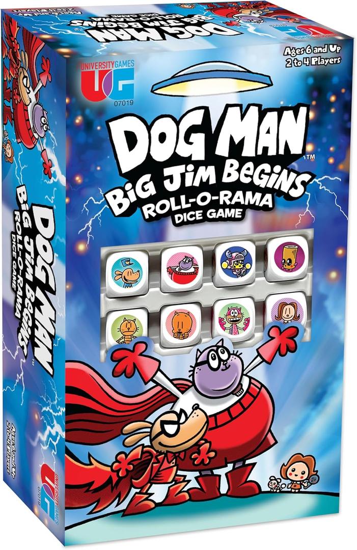 University Games Dog Man: Big Jim Begins Dice Game, Fast-Paced Family Board Game, Ages 6+, 2-4 Players