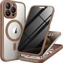 for iPhone 15 Pro Max Case, Compatible with MagSafe, Built-in Privacy Screen Protector and Camera Protection, Anti Spy Full Body Dustproof Shockproof Hard Phone Case 6.7", Brown