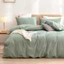 BESTOUCH Duvet Cover Set 100% Washed Cotton Linen Feel Super Soft Comfortable Chic Lightweight 3 PCs Home Bedding Set Solid Green Oversized King (Oversized King (120" x 98"), Green (No Comforter))