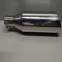 3 inch Inlet Exhaust Tip, 6" Outlet 15" Overall Length Stainless Steel Exhaust Tail Pipe, Bolt-On, Rolled Edge, Slant Sleek Angle Cut, Polished Tailpipe, Silvery