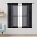 XTMYI Black Curtains 48 Inch Length for Bedroom 2 Panels Set,Rod Pocket Lace Sheer Small Window Curtains for Living Room Kitchen Bathroom Short Coverings 36x48 Inches Long