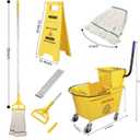 Midoneat Side Press Wringer Combo Commercial Mop Bucket on Wheels, 35 Quart,Yellow, Including Wet Floor Caution Sign24Inch and One Industrail Mop