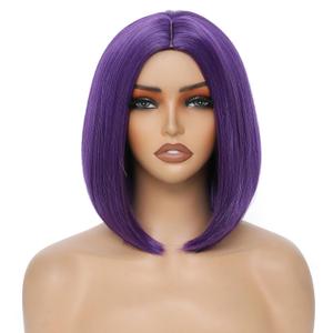 Dark Purple Bob Wig for Women 12 Inch Straight Dark Purple Wigs Middle Part Heat Resistant Synthetic Wig