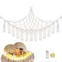 Stuffed Animal Hammock with LED Light, Large Stuffed Animals Storage Corner Plushie Net for Kids Room Decor, Jumbo White