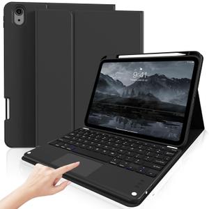 kenke for iPad 11/10th Gen Case with Keyboard 11/10.9 inch 2025 A16/2022, Detachable Wireless Bluetooth with Right Side Pencil Holder, Multi-Touch Trackpad Square Gray Keycaps (Black
