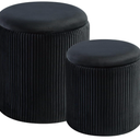 BLEXA Round Set of 2 Ottoman with Storage - Upholstered Velvet Vanity Stool for Makeup Multifunctional Ottomans Coffee Table Padded Seat Foot Rest for Living Room & Bedroom (Black)
