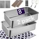 2 Pack Stainless Steel Cat Litter Box with High Sides - Metal Cat Pan, Large Indoor Litter Tray, Never Absorbs Odor, Pet Toilet Supplies Smooth Surface for Kitten, Kitty, Rabbit 19.7"x13.8"x8"