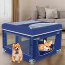 Dog Playpen 42  42 Inch, Puppy PlayPen with Gate for Puppies, Cat, Small and Medium Dogs, Pet PlayPen with Roof for Outdoors & Indoors, Thickened Fabric, Safe & Sturdy Dog Fence (Blue)