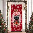 Christmas Door Cover Banner, Cute Black Cat Christmas Xmas Snowflake Front Door Cover Seasonal Holiday Party for Porch Entryway Wall Hanging Decoration, 35 * 79 Inch (Black and White)
