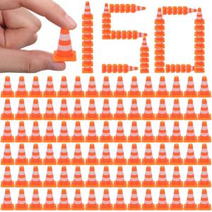 Soulchen 150 Pcs 1" Mini Traffic Cones Bulk Miniature Barricades Signs Orange Roadblocks Toys for Traffic Scene Cones Party Decorations Construction Party Supplies