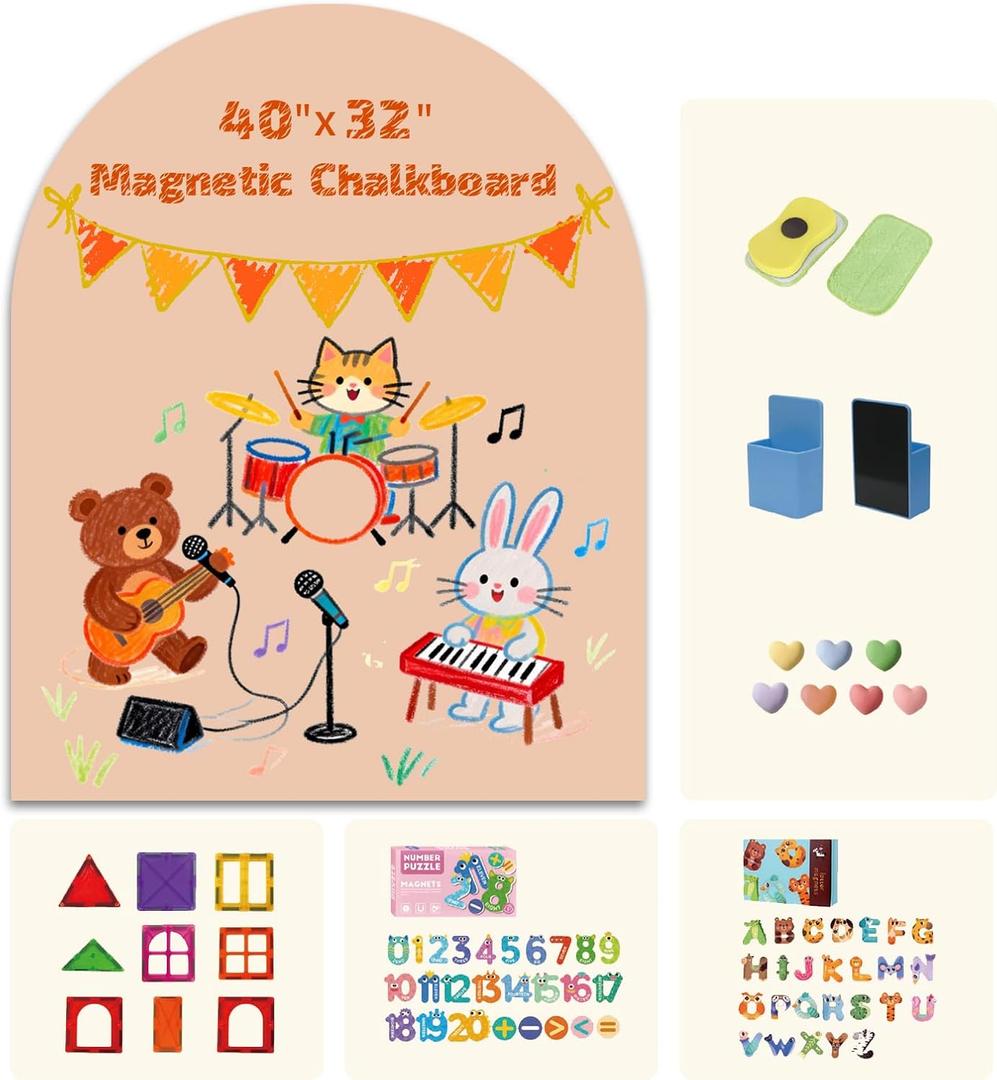 Magnetic Arch Wall Decal 40"x32"  Upgraded Self-Adhesive Magnetic Chalkboard,Magnet Wall for Kids, Includes 4 Magnet Sets, Chalkboard Eraser, Pen Holder for Playroom & Home Decor(Camel Pink)