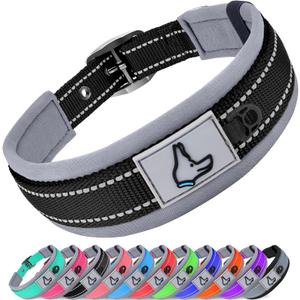 Joytale Dog Collar for Medium Dogs, Neoprene Padded and Adjustable, Reflective Wide Heavy Duty Pet Collars with Durable Metal Belt Buckle for Walking, Black, M (M: Width 1", Neck 15-19.5", Balck)