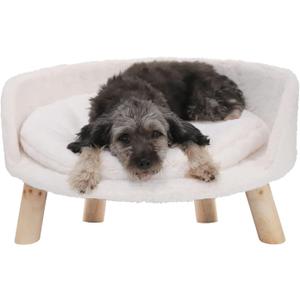 BingoPaw Elevated Pet Bed,Nordic Cat Stool with Cozy Pad Waterproof,Dog Chair with Sturdy Wood Legs for Small Doggy Cats (Round - 22"(dia)x13")
