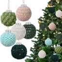 Hoolerry 12 Pcs 2.95 Inch Large Neutral Christmas Crochet Ornaments Balls Knitted Xmas Rustic Tree Hanging Ornaments Cream Brown Green Baubles Boho Handmade Decor for Xmas Tree Rustic Vintage Decor