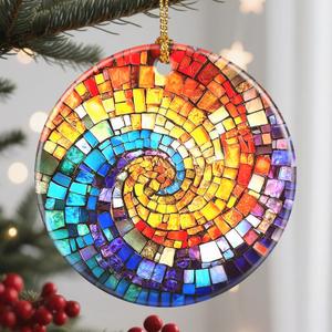 3 x Christmas Ornaments, 2.8 Inch Ceramic Hanging Ornament, Christmas Tree Decorations, Holiday Decorations, Holiday Ornaments, Holiday Party Gifts, and Xmas Gift Ideas - Rainbow Spiral