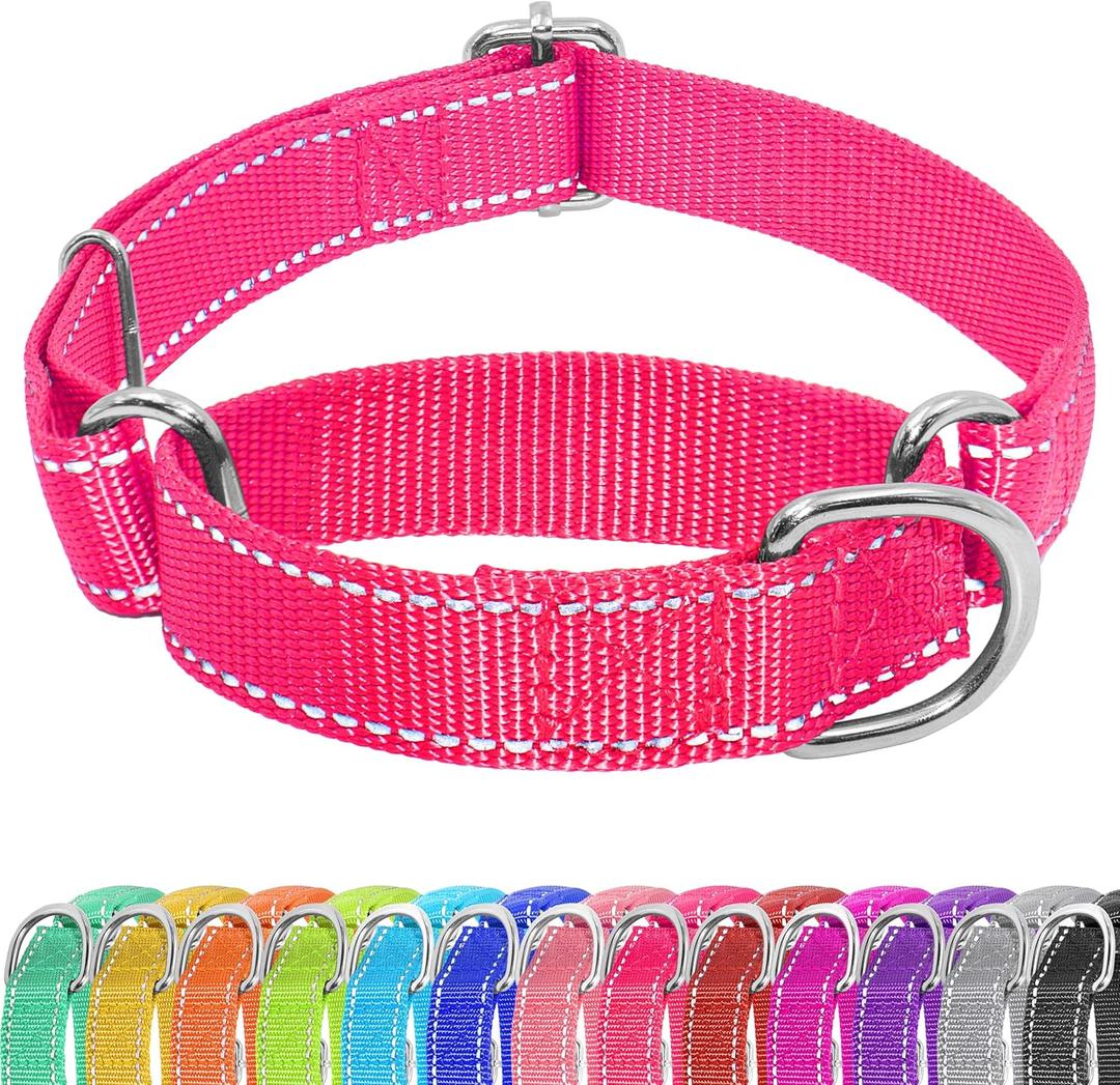 Martingale Dog Collar, Slip Martingale Collar for Dogs with No Buckle, Reflective Pet Trainning Collar for Small Medium Large Dog, Adjustable Heavy Duty Nylon No Pull Slip Collar, XS, Hot Pink (X-Small(Length:9-12'', Width:5/8''))