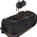 32 1680D Oxford Foldable Duffle Bag with 2 Wheels,110L to 140L Expandable Soft Sided Rolling Travel Bag,Black-Orange