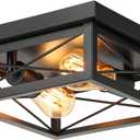 Kondras 2-Light Farmhouse Ceiling Light Fixture, Industrial Square Flush Mount Ceiling Light, Modern Black Metal Hallway Ceiling Lighting Fixture for Kitchen Entryway Living Room Bathroom Porch (1-Pack)