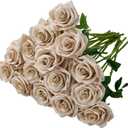 15pcs Fake Roses Artificial Silk Flowers Nude Faux Rose Flower Long Stems Bouquet for Arrangement Wedding Centerpiece Party Home Kitchen Decor 