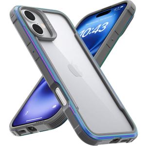 3 x RAPTIC Shield for iPhone 16 Plus, 2024 Capture Button Shockproof Protective Clear Case, Military Grade 13ft Drop Tested, Durable Aluminum Frame, Anti-Yellowing, 6.7 inch, Iridescent