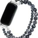 C&L Accessories Bracelets Compatible with Fitbit Luxe Bands for Women Beaded Wristband Adjustable Gemstone Replacement Straps for Fitbit Luxe