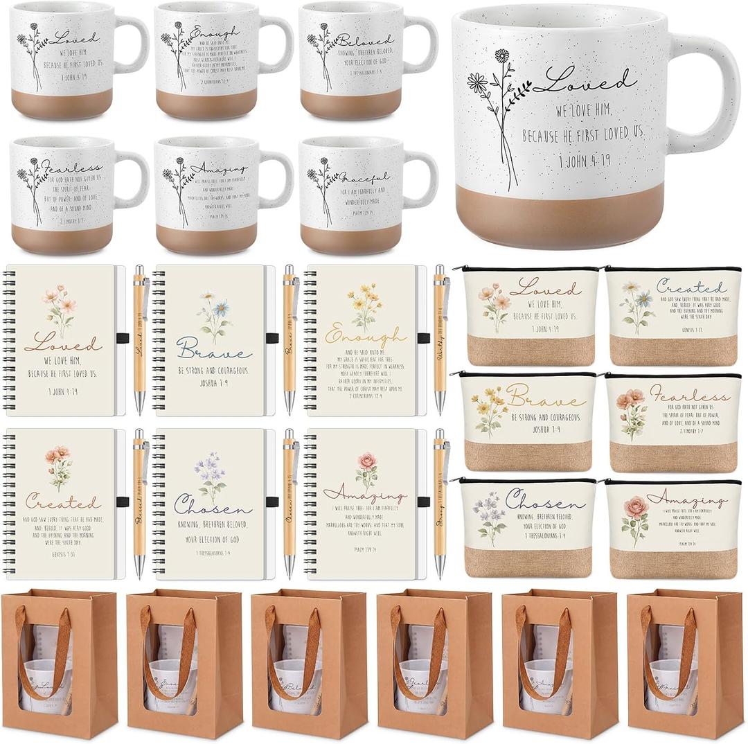 30 Pcs Christian Religious Gifts for Women Inspirational Gift Set Include Notebook Mug Makeup Bag Pen and Gift Bag for Easter Mothers Day Graduation Biblical Present