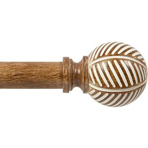 Zeerobee Wood Curtain Rods for Windows 48 to 84, 1 Inch Heavy Duty Drapery Rods with Imitation Wood Grain Leaf Pattern Finials, Indoor/Outdoor Modern Curtain Pole, 32"-86", Coffee Brown
