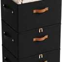 Tuza 3 Pack Foldable Storage Bin with Lid, Heavy-Duty Fabric Storage Box with Reinforced Handles, Collapsible Closet Organizer for Clothes, Bedding, Wardrobe & Bedroom Organization(Black, 56L)