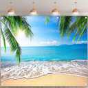 ZTHMOE 10x8ft Fabric Summer Hawaii Beach Photography Backdrop Tropical Seaside Palm Trees Background Luau Aloha Baby Shower Party Decoration Banner Photo Booth