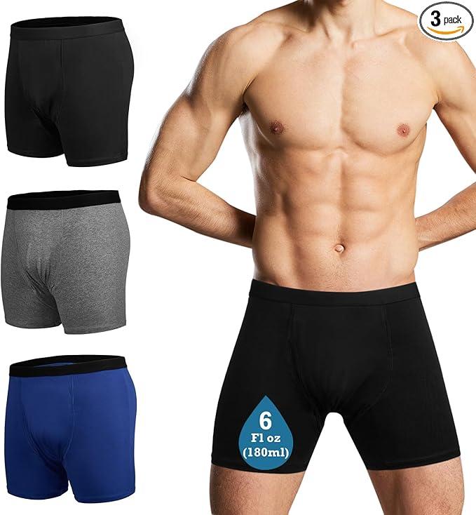 Reusable Incontinence Underwear for Men, Washable Boxer Briefs Protection, Leak Proof Adult Male Diapers for Urinary Absorbency (Mix 3pcs, XXX-Large)