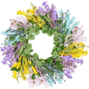 Wreaths for Front Door, 26 Inch Forsythia Floral Wreath | Summer Spring Door Wreath for All Seasons for Indoor Outdoor Home Wall Window Wedding Farmhouse Easter Decor (Multicolor)