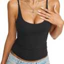 Womens Double Lined Camisole Tank Top Sexy Backless Spaghetti Strap Shirt Scoop Neck Slim Fitted Cami Y2K Going Out Top (Black, M)