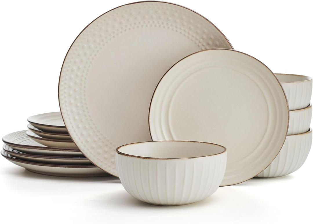 Pfaltzgraff Janelle 12 Piece Dinnerware Set, Service for 4, Cream