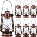 Hortsun 6 Pcs 12 Inch Vintage LED Hurricane Lantern Warm LEDs and Dimmer Switch Battery Operated Farmers Hanging Lantern for Indoor Outdoor Camping Usage Decor