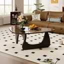 Coffee Table for Living Room Mid Century Modern Center Table with Glass Top and Wood, Brown/Black