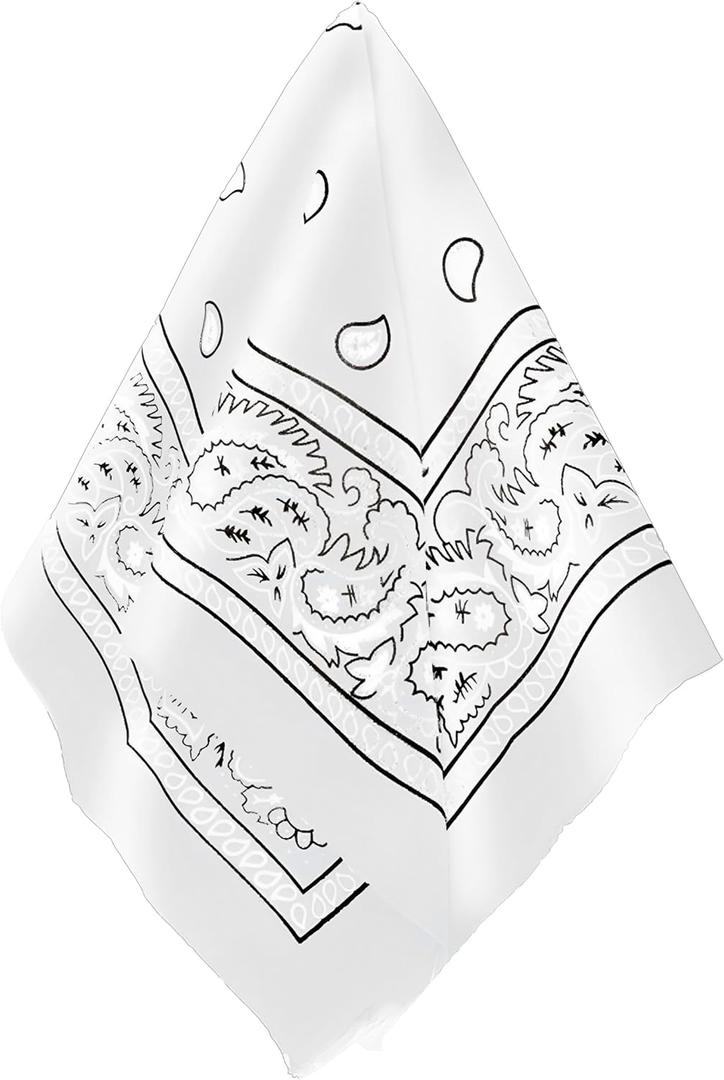 Classic White Paisley Bandana - 20" x 20" (1 Count) - Perfect for Outdoor Activities, Fashion Accessory, and DIY Projects